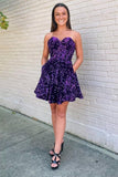 Sequin Short Homecoming Dresses for Teens Sparkly A Line Prom Dress Tight Cocktail Dresses Evening Gown with Pocket