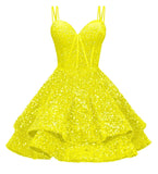 Sequin Homecoming Dresses for Teens 2027 Sparkly Short Layered Aline Prom Dresses Spaghetti Straps Cocktail Party Gowns