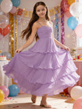 Chiffon Pleated Junior Bridesmaid Dress Princess Birthday Tiered Ruffle Prom Gown Wedding Long Flower Girl Dress