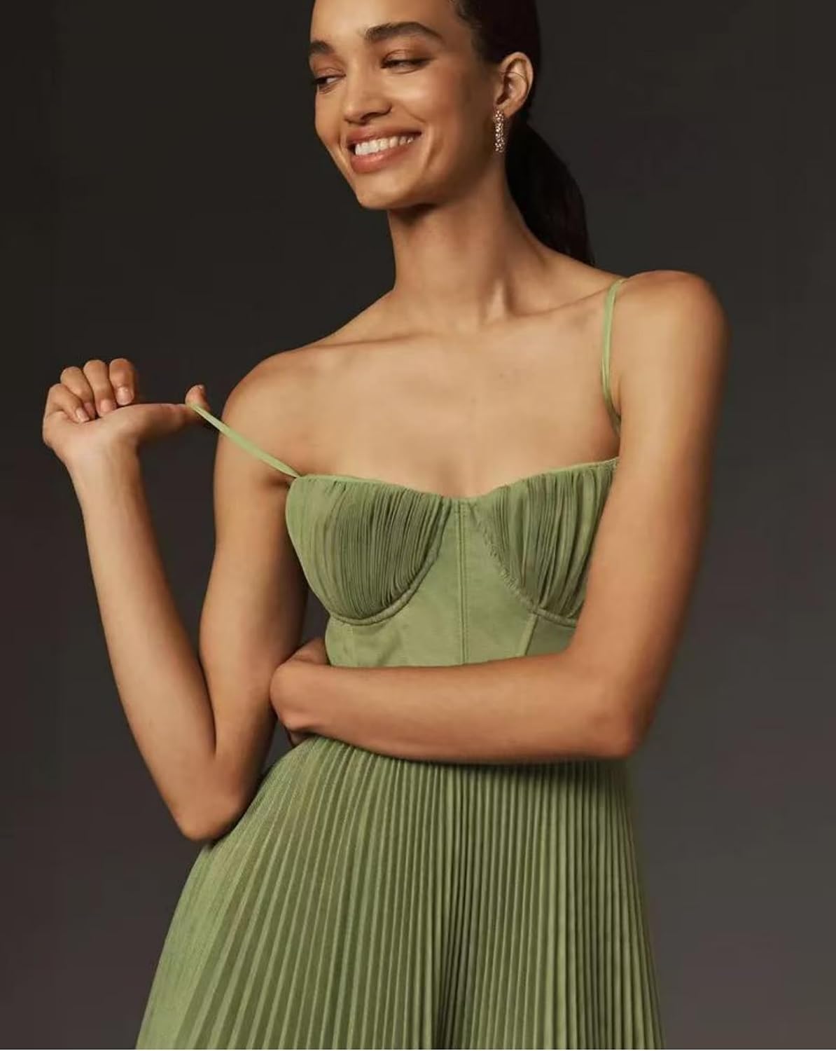 Tea Length Pleated Formal Dresses for Women Satin Bridesmaid Dress Spaghetti Straps Backless A Line Evening Gown