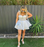 Glitter Tulle Homecoming Dresses for Teens Sparkly Short Spaghetti Straps Fairy Mini Bachelorette Party Dress