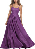 Women's Glitter Prom Dresses Long Ball Gown Spaghetti Straps Neck Formal Evening Party Dress for Teens