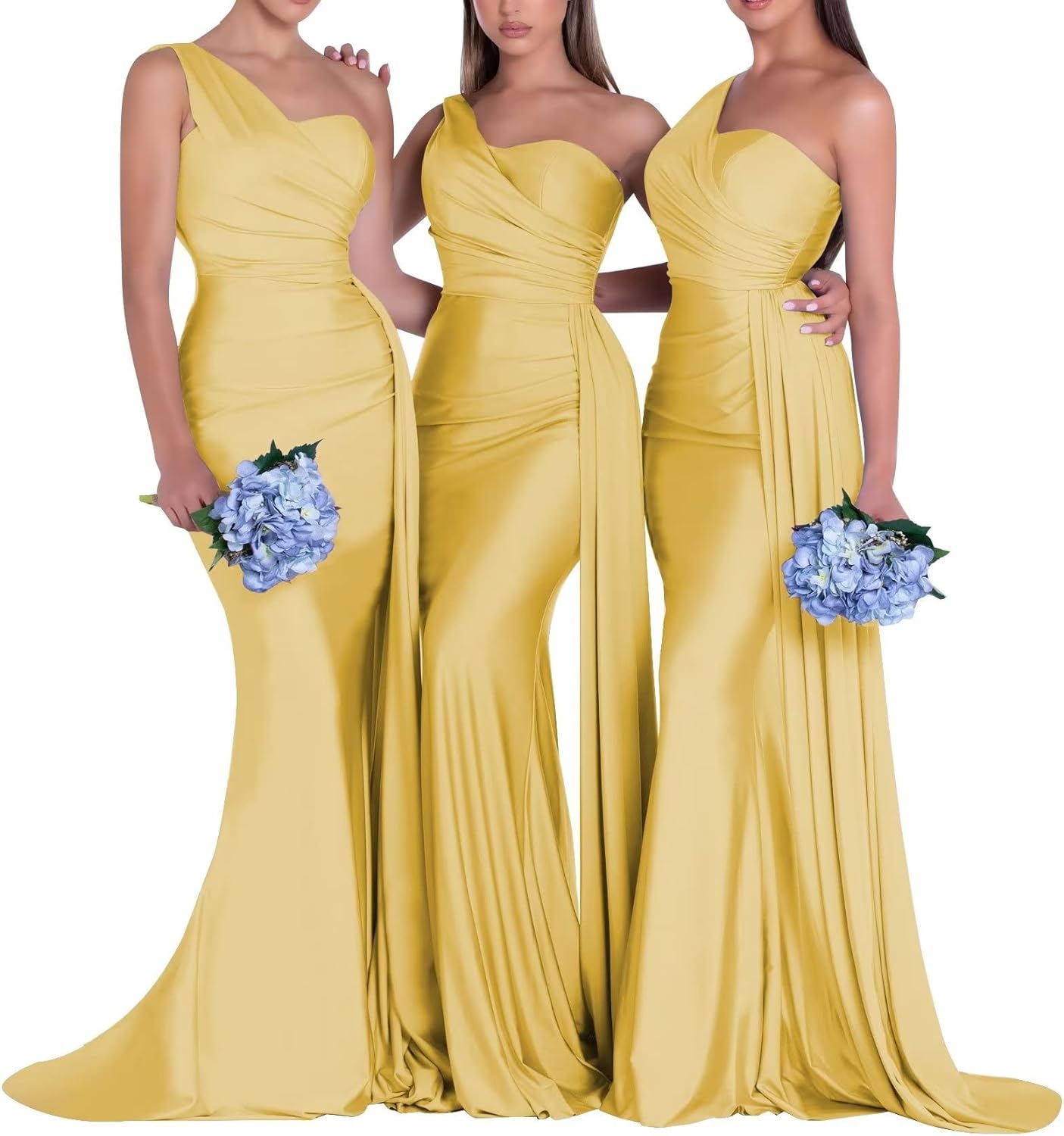 One-Shoulder-Brautjungfernkleider für Hochzeiten, Meerjungfrau-Satin-Ballkleider, lang, figurbetont, formelle Abendkleider 