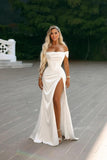 Off Shoulder Mermaid Prom Dresses with Slit 2027 Long Satin Pleated Formal Dress for Women Evening Party