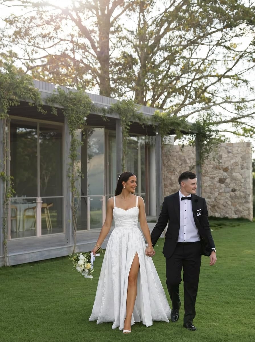 Jacquard Satin Prom Dresses with Slit Spaghetti Straps A Line Maxi Long Formal Dress