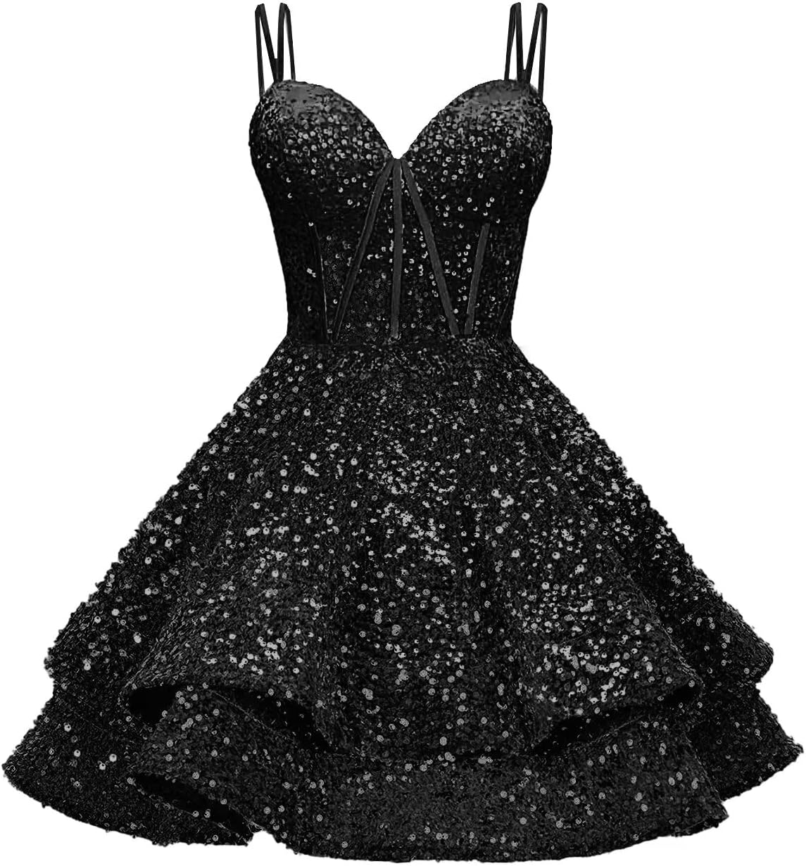 Sequin Homecoming Dresses for Teens 2027 Sparkly Short Layered Aline Prom Dresses Spaghetti Straps Cocktail Party Gowns