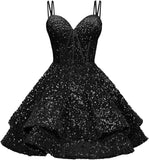 Sequin Homecoming Dresses for Teens 2027 Sparkly Short Layered Aline Prom Dresses Spaghetti Straps Cocktail Party Gowns
