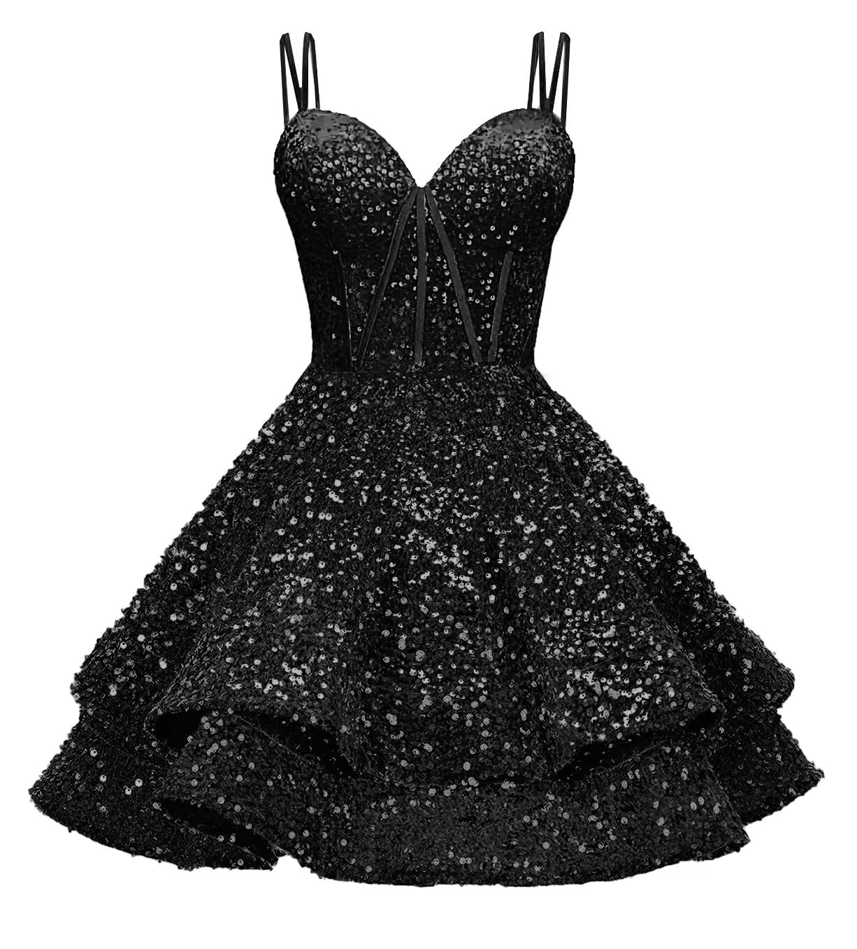 Sequin Homecoming Dresses for Teens 2027 Sparkly Short Layered Aline Prom Dresses Spaghetti Straps Cocktail Party Gowns