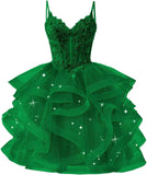 Glitter Tulle Homecoming Dresses 2026 Tiered Ruffles Lace Short Prom Dress for Teens Quinceanera Gowns