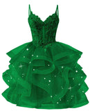 Glitter Tulle Homecoming Dresses 2026 Tiered Ruffles Lace Short Prom Dress for Teens Quinceanera Gowns