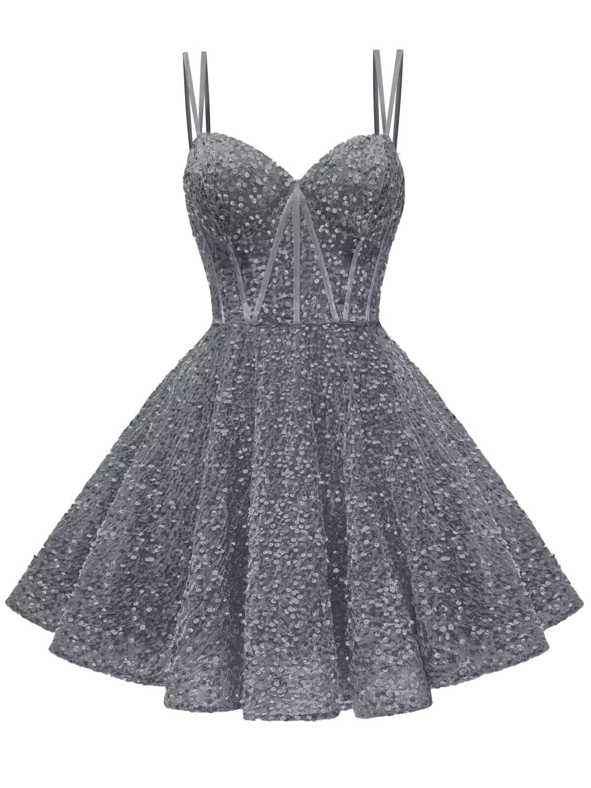 Kingbridal Gowns Sparkly Sequin Homecoming Dresses for Teens 2027 Flowy Spaghetti Straps A-Line Short Formal Prom Dress with Pockets