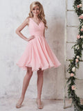 Double V Neck Short Bridesmaid Dresses for Women 2025 Chiffon A Line Formal Evening Gowns with Pockets