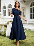 Kingbridal Satin Mother of The Bride Dresses for Women Tea Length Formal Dress One Shoulder Evening Party Gowns with Pockets