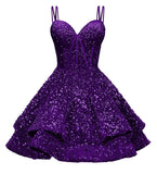 Sequin Homecoming Dresses for Teens 2027 Sparkly Short Layered Aline Prom Dresses Spaghetti Straps Cocktail Party Gowns