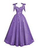 Glitter Tulle Prom Dress for Teens 3D Butterfly Long Ball Gowns Sequin Princess Quinceanera Dresses with Bow