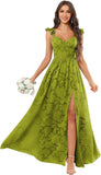 Chiffon Floral Bridesmaid Dresses with Slit Sleeveless Corset Ruffle A Line Long Formal Evening Gowns