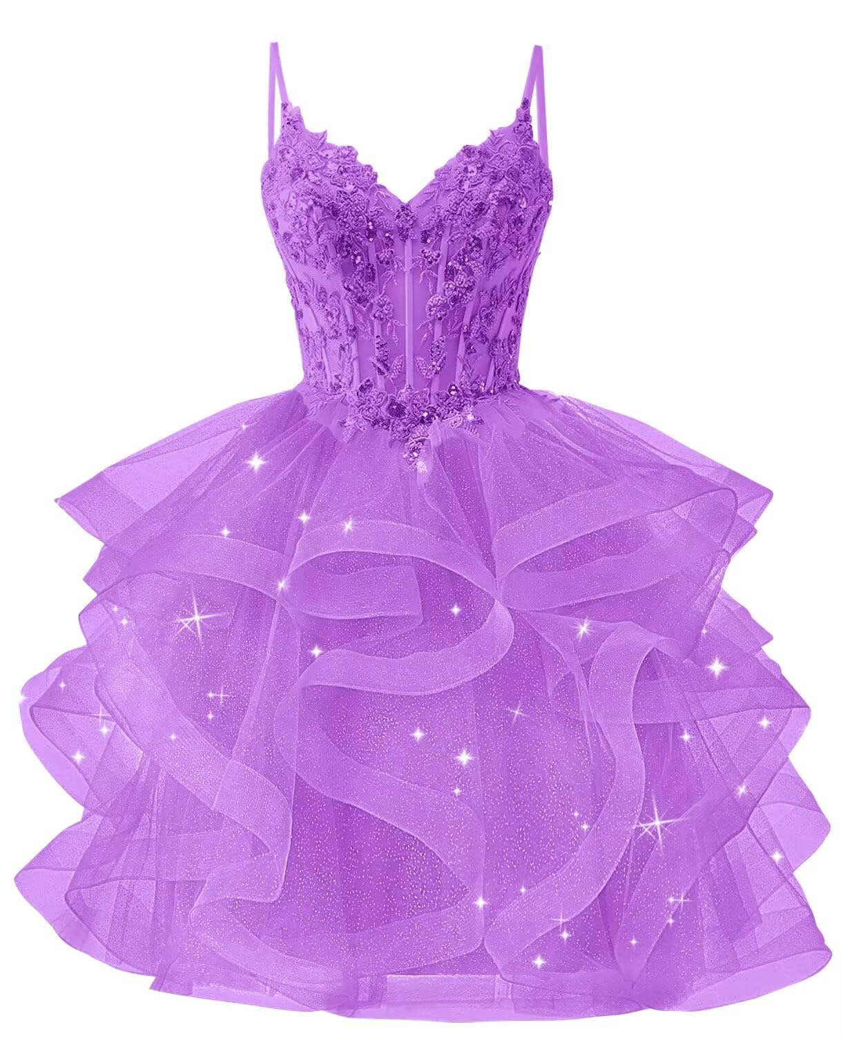 Glitter Tulle Homecoming Dresses 2026 Tiered Ruffles Lace Short Prom Dress for Teens Quinceanera Gowns
