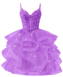 Glitter Tulle Homecoming Dresses 2026 Tiered Ruffles Lace Short Prom Dress for Teens Quinceanera Gowns