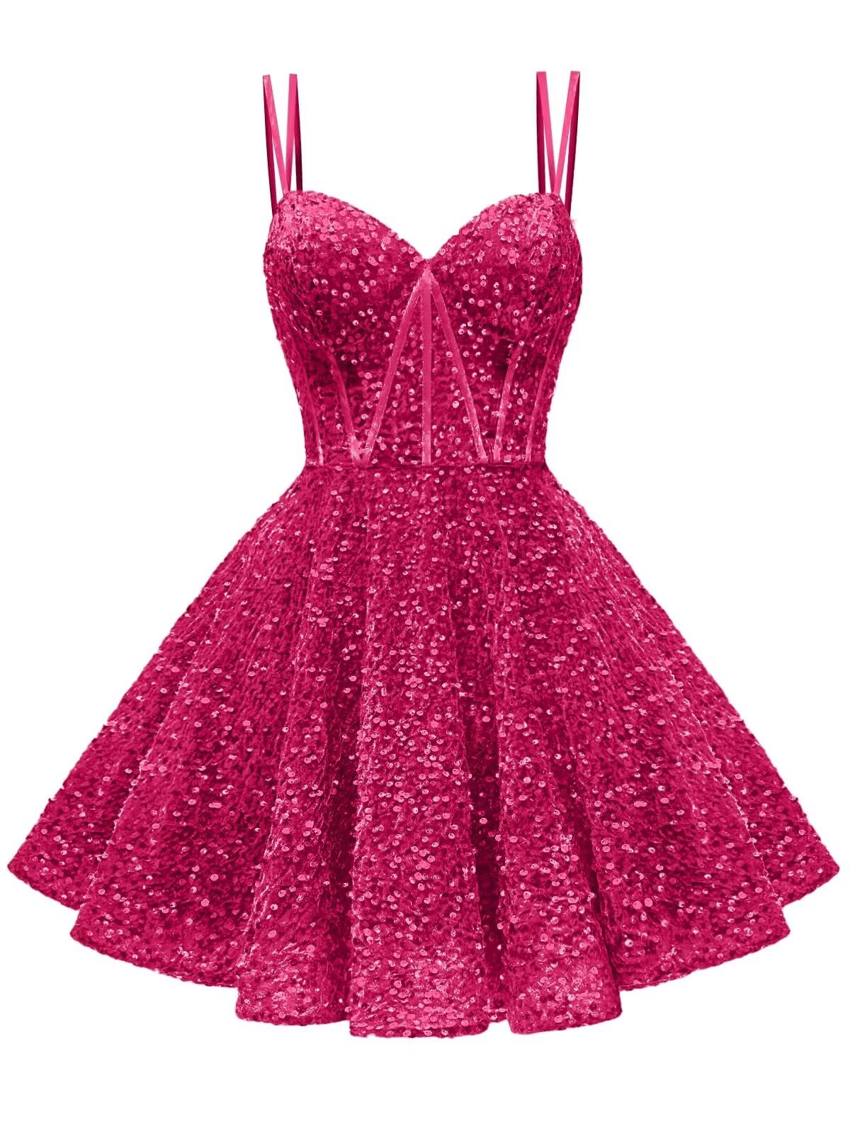 Kingbridal Gowns Sparkly Sequin Homecoming Dresses for Teens 2027 Flowy Spaghetti Straps A-Line Short Formal Prom Dress with Pockets