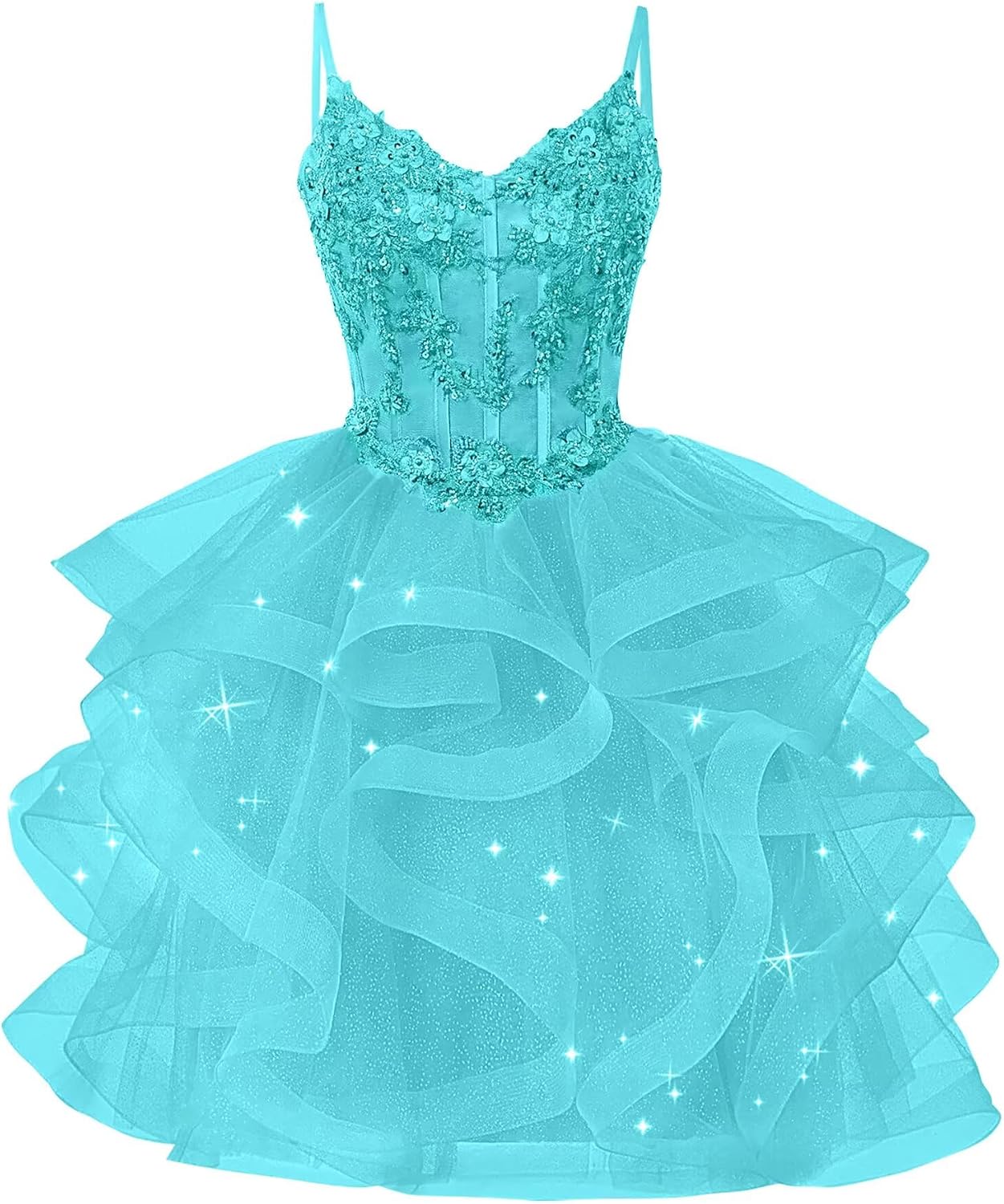 Glitter Tulle Homecoming Dresses 2026 Tiered Ruffles Lace Short Prom Dress for Teens Quinceanera Gowns