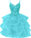 Glitter Tulle Homecoming Dresses 2026 Tiered Ruffles Lace Short Prom Dress for Teens Quinceanera Gowns