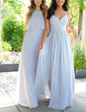 V Neck Bridesmaid Dresses for Women 2025 Long Chiffon Pleated A-line Spaghetti Strap Wedding Evening Prom Gown