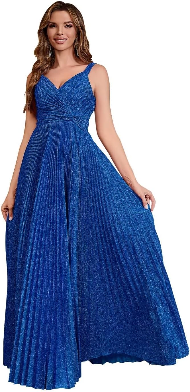 Spaghetti Strap Long Prom Dresses for Women 2026 Ball Gown A Line V-Neck Sparkly Formal Evening Gowns for Wedding