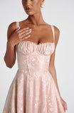 Eightale Satin Jacquard Prom Dress with Bow Tea Length Floral Midi Formal Evening Party Gown