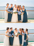 Women's Long Spaghetti Straps Bridesmaid Dress with Slit Off Shoulder Chiffon Formal Party Gowns