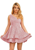 Vestidos de fiesta cortos con lentejuelas brillantes para adolescentes, sexy, con tirantes finos, vestido de fiesta, vestido de cóctel con cuello halter 
