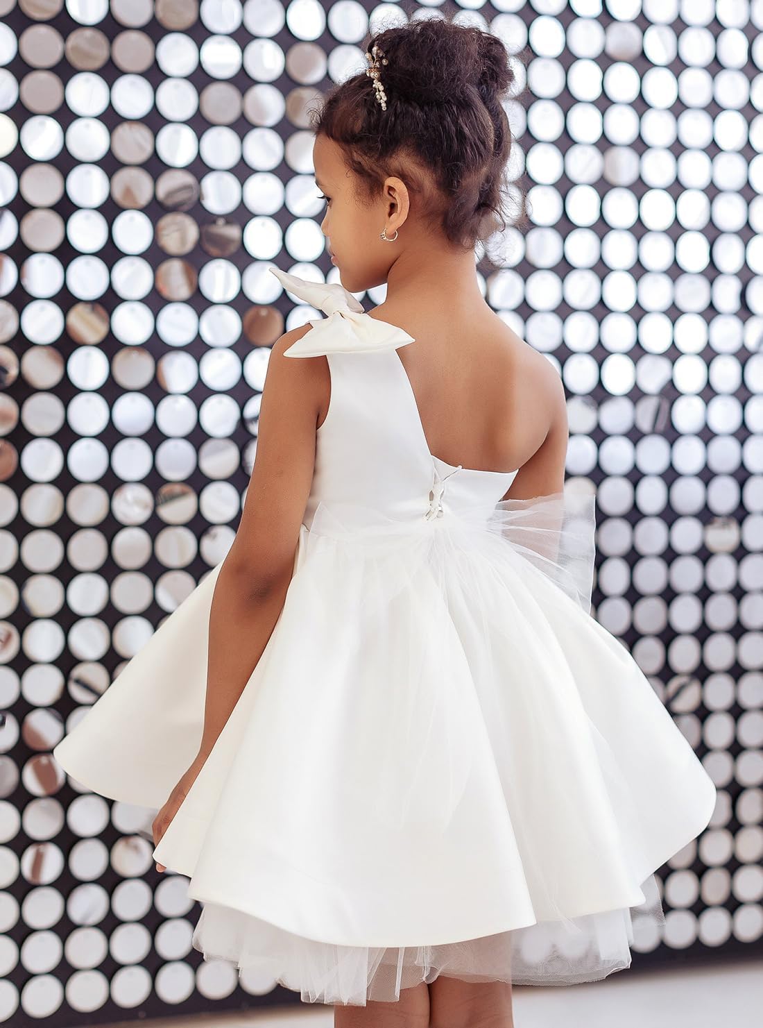 One Shoulder Flower Girl Dresses for Wedding Toddler Short Tutu Satin Tulle Girl Dress for Birthday Formal Party