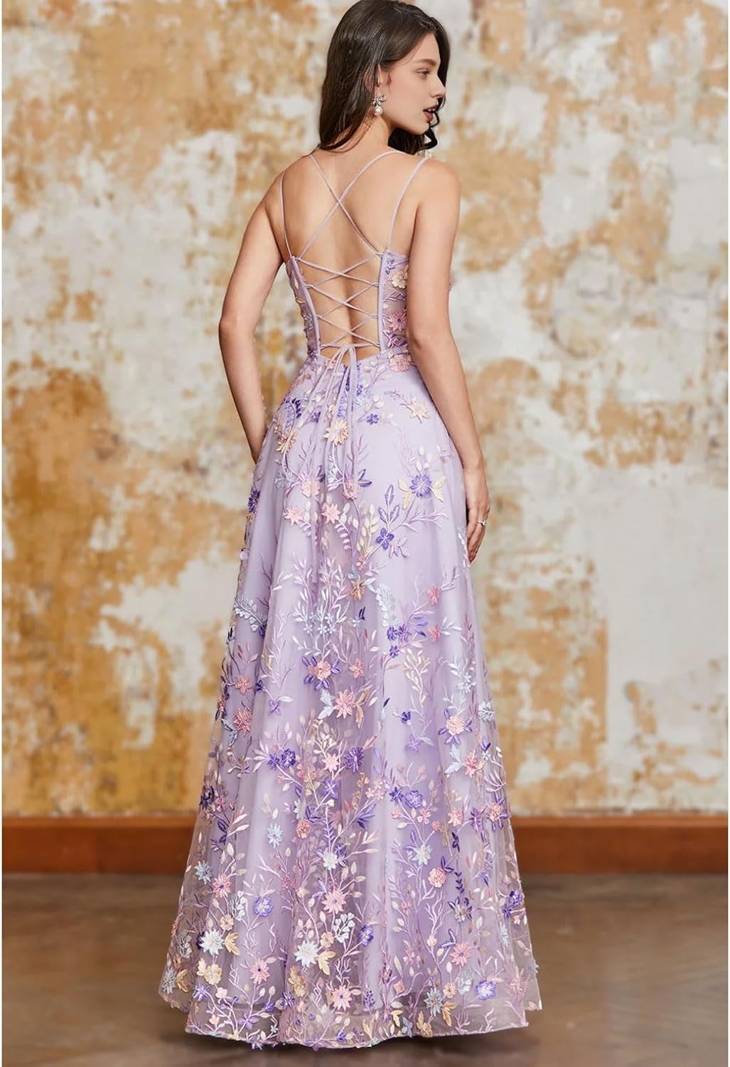 A-Line/Princess Thin Straps Elegant Formal Dress Floor-Length Tulle Sleeveless Evening Gown Prom Dress Appliques Slit