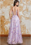 A-Line/Princess Thin Straps Elegant Formal Dress Floor-Length Tulle Sleeveless Evening Gown Prom Dress Appliques Slit