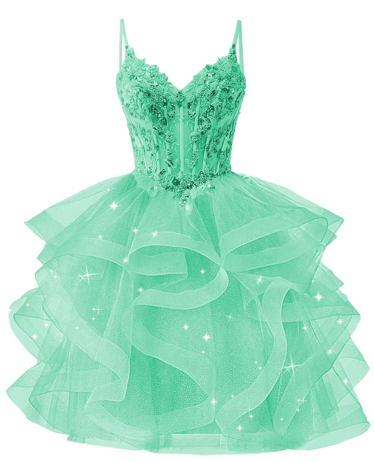 Glitter Tulle Homecoming Dresses 2026 Tiered Ruffles Lace Short Prom Dress for Teens Quinceanera Gowns