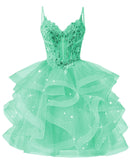 Glitter Tulle Homecoming Dresses 2026 Tiered Ruffles Lace Short Prom Dress for Teens Quinceanera Gowns