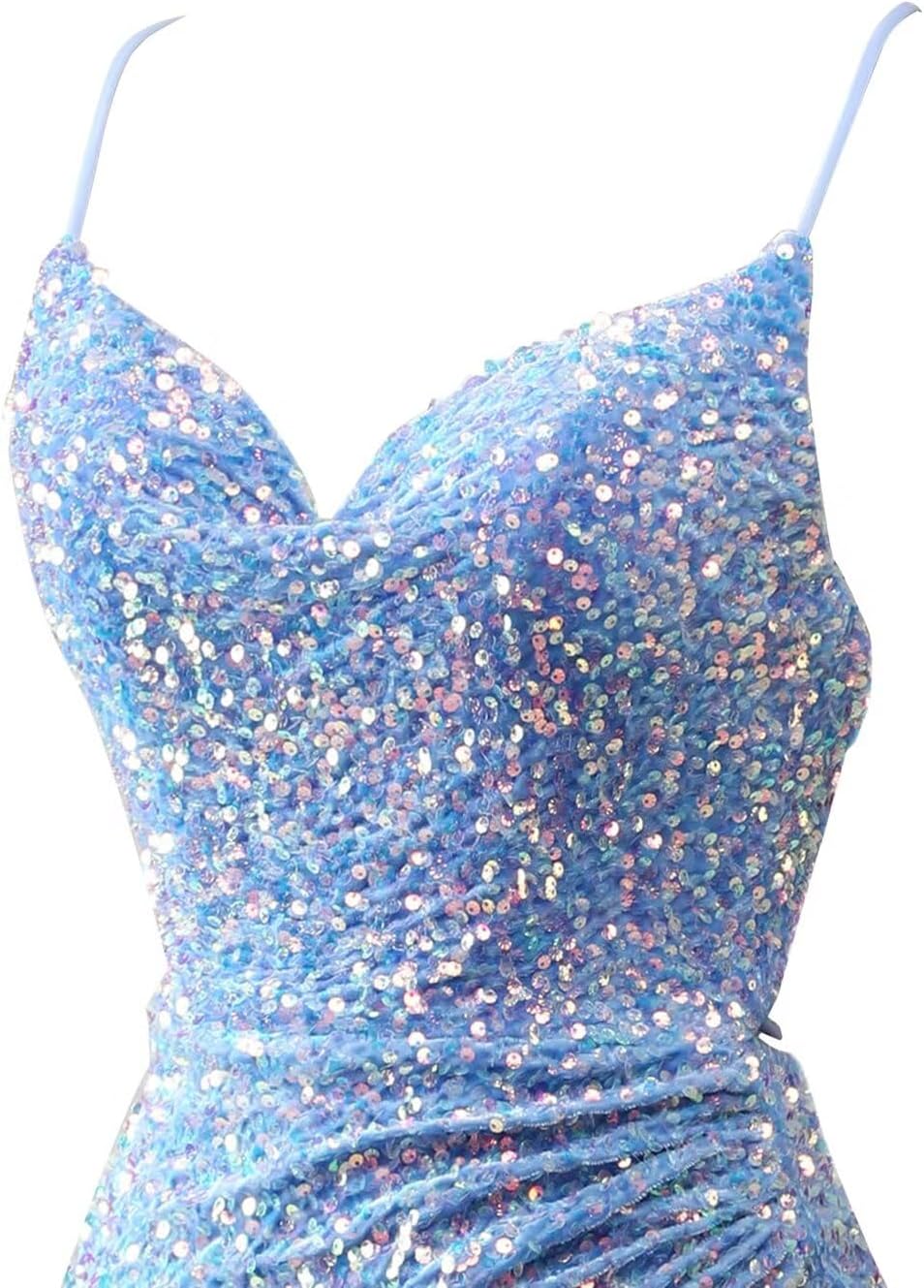 Spaghetti Straps Sequin Prom Dresses for Women 2027 Mermaid Ruched Formal Dress with Slit Sparkly Evening Party Gown