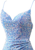 Spaghetti Straps Sequin Prom Dresses for Women 2027 Mermaid Ruched Formal Dress with Slit Sparkly Evening Party Gown