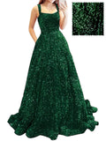 Prom Dresses Long A Line with Pockets Formal Evening Ball Gowns Velvet Velvet Sequins Black Tie Wedding Party Dress