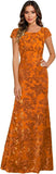Lace Appliques Scoop Neck Sequin Mother of the Bride Dresses Mermaid Short Sleeve Formal Evening Gowns