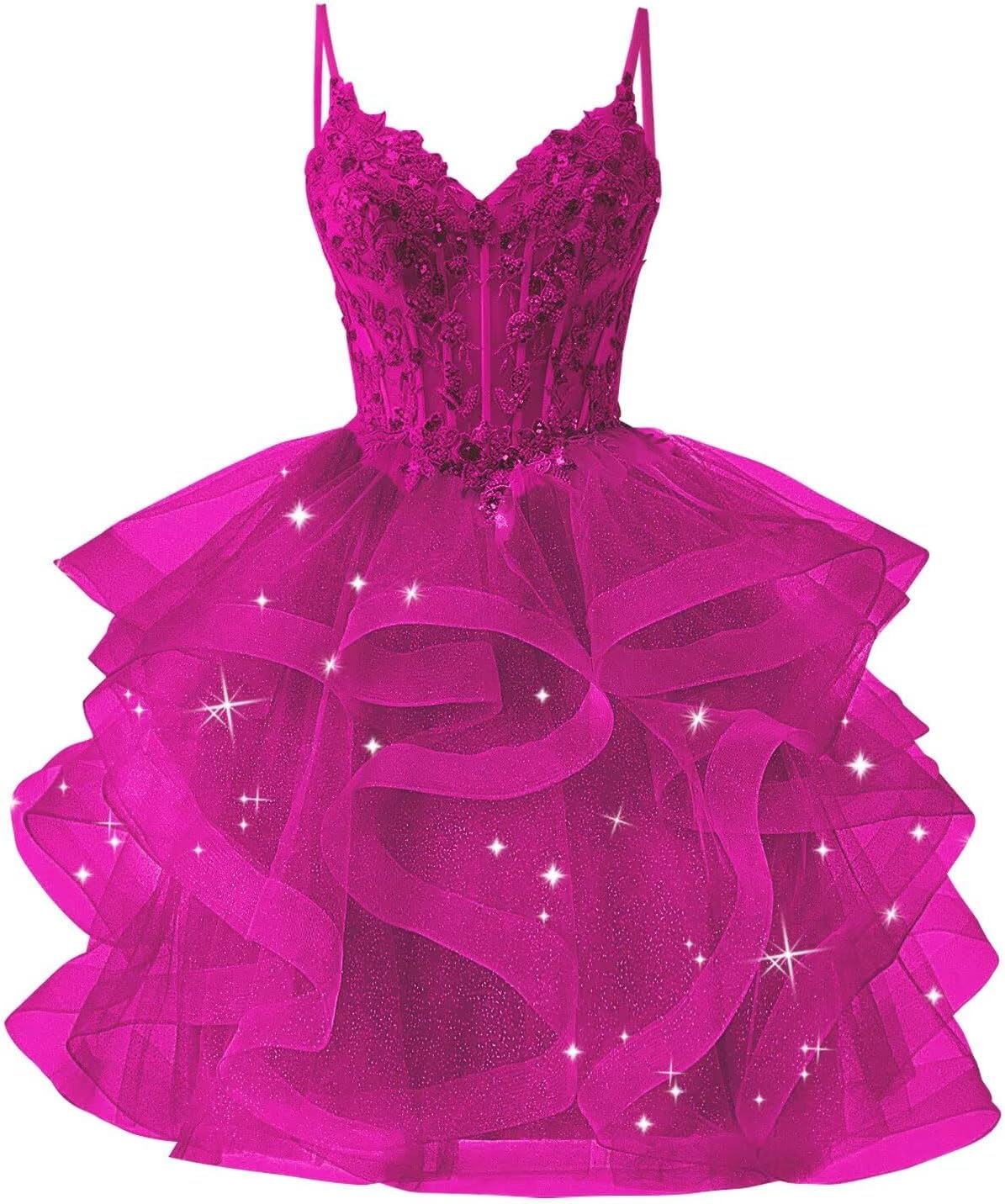 Glitter Tulle Homecoming Dresses 2026 Tiered Ruffles Lace Short Prom Dress for Teens Quinceanera Gowns
