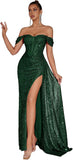 Evening Gowns Formal Dresses for Women Sequin Tulle Wedding Guest Cocktail Party Sexy Off Shoulder Floor Length Prom Dress