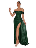 Evening Gowns Formal Dresses for Women Sequin Tulle Wedding Guest Cocktail Party Sexy Off Shoulder Floor Length Prom Dress
