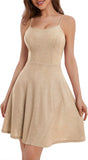 Spaghetti Straps Sparkly Homecoming Dress Fit and Flare Glitter Mini Swing Semi Formal Prom Party Club Dress