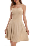 Spaghetti Straps Sparkly Homecoming Dress Fit and Flare Glitter Mini Swing Semi Formal Prom Party Club Dress