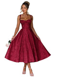 Eightale Satin Jacquard Prom Dress with Bow Tea Length Floral Midi Formal Evening Party Gown