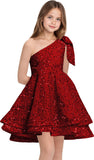 Sequins Flower Girl Dresses Short One Shoulder Princess Pageant Dress Kids A Line Communion Formal Party Gowns