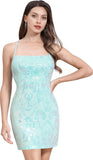 Women's Spaghetti Straps Sparkly Sequins Bodycon Mini Dress Party Nightclub Short Tight Sequin Homecoming Dresses for Teens