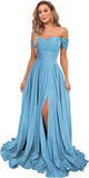 Women's Glittery Prom Dresses Long Ball Gown Off Shoulder High Slit Formal Evening Gowns with Pockets