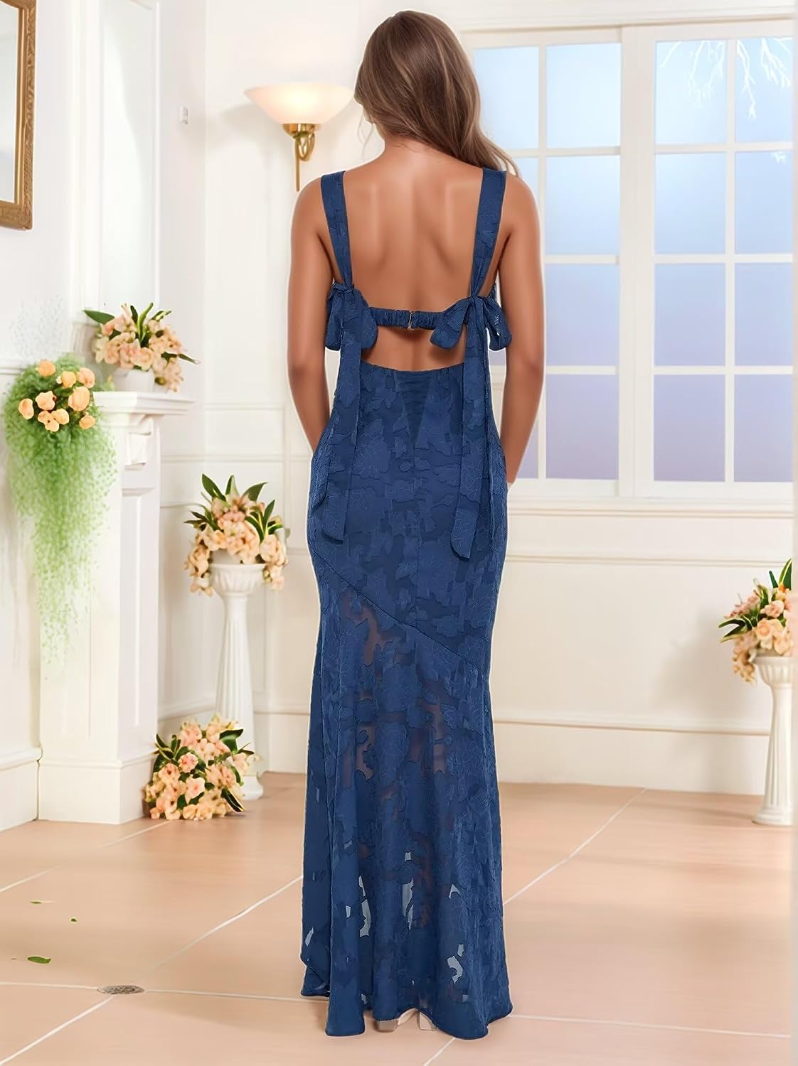 Jacquard Laces Prom Dress for Women Bridesmaid Dresses Bow Strapless Long Formal Wedding Party Gown