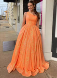 One Shoulder Sequin Prom Dresses for Women 2027 Sparkly Long A-Line Formal Evening Party Ball Gowns with Pockets